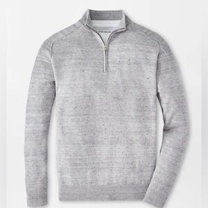 NWT Peter Millar Rockport Quarter Zip Linen Merino Wool Sweater Gray XXL $395